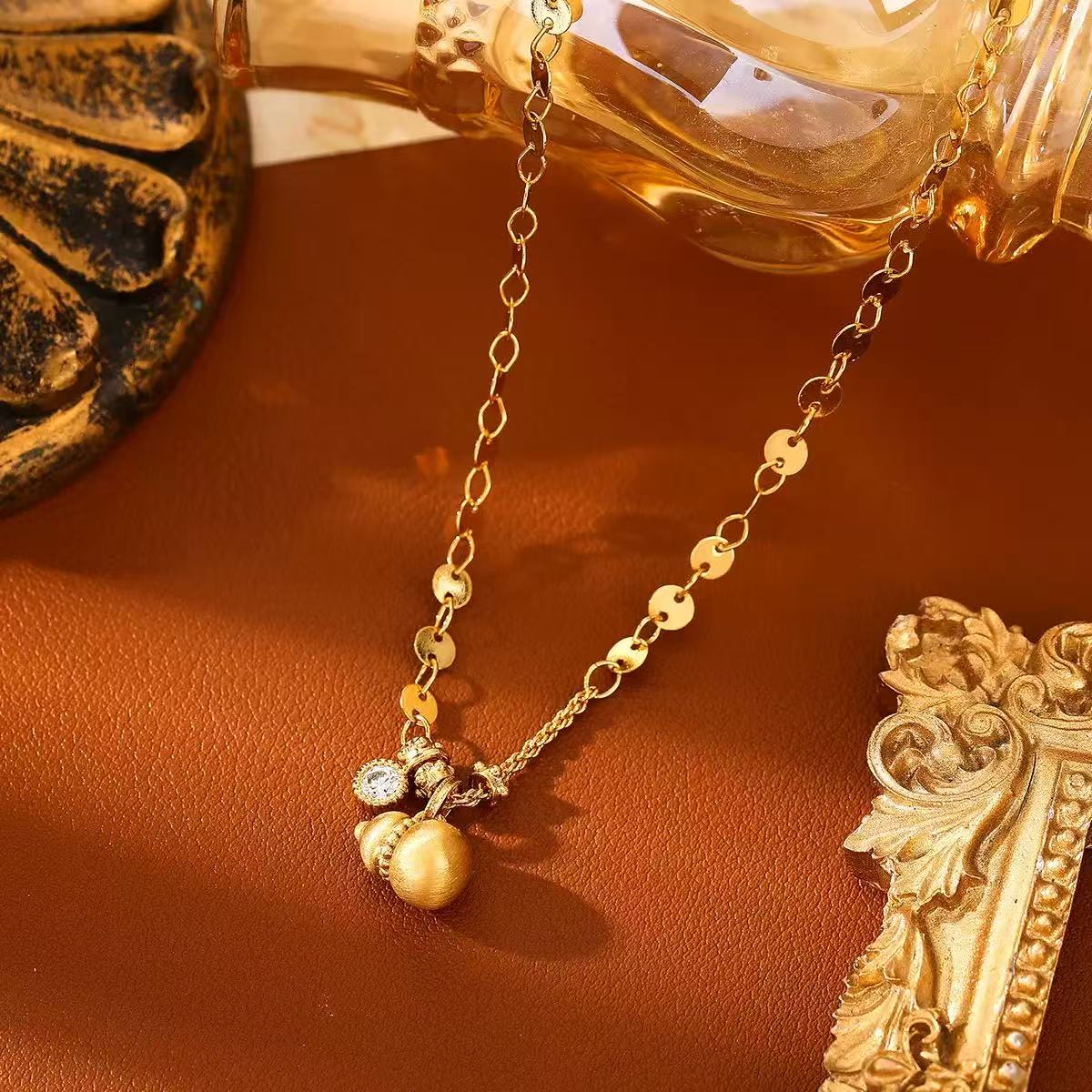 Copper Gold-Plated Brushed Gourd Necklace