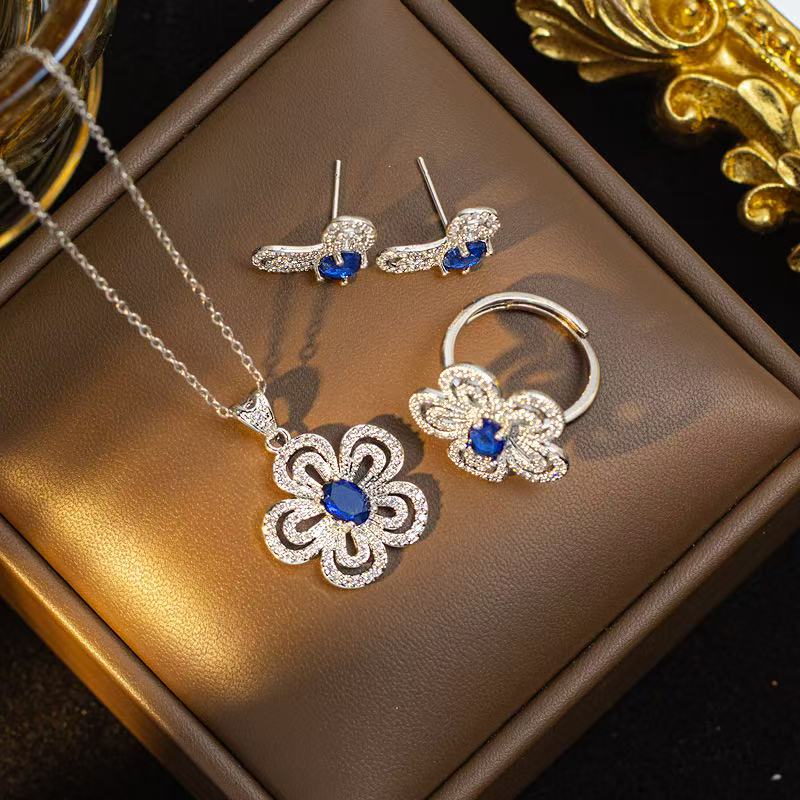 Sapphire Flower Jewelry Set