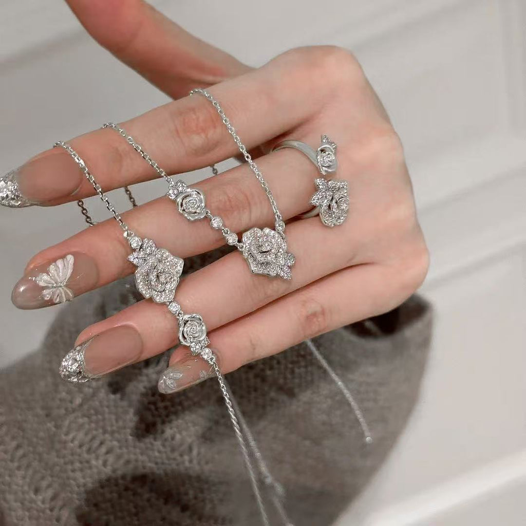 Twin Rose Pavé Necklace Set