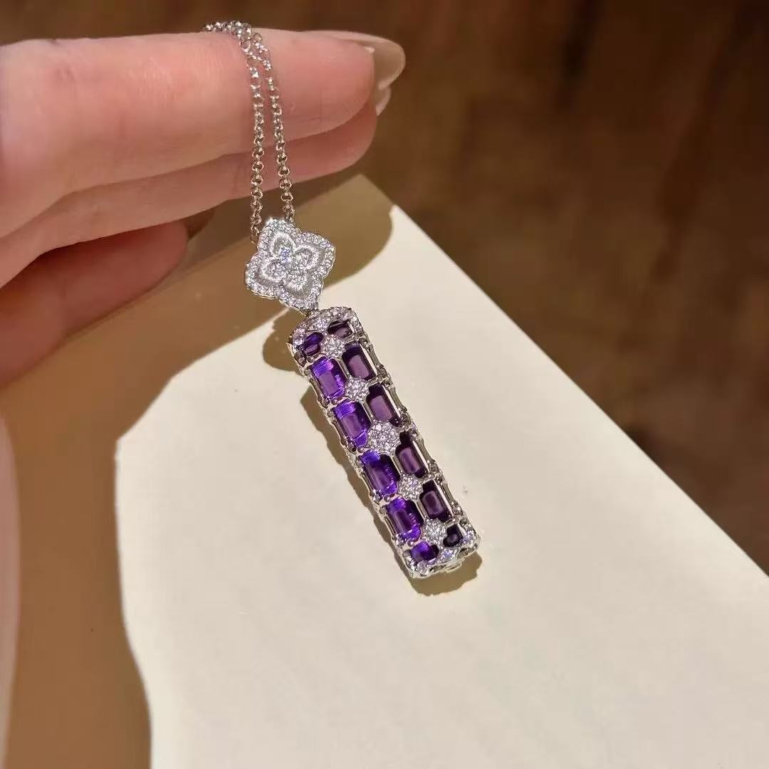 Purple Star Four-Leaf Floral Pendant Necklace