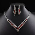 Luxury Burgundy Red Crystal V-Neck Jewelry Set