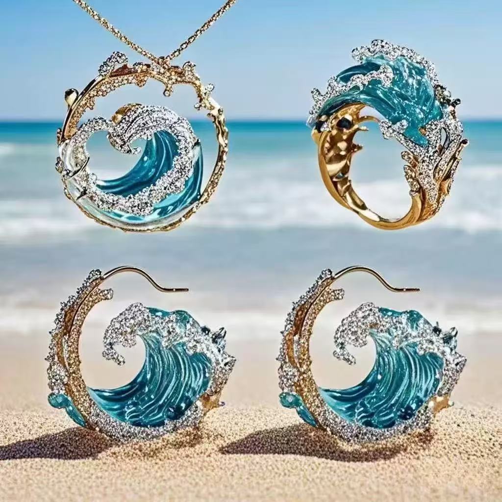 Blue Ocean Wave Jewelry Set
