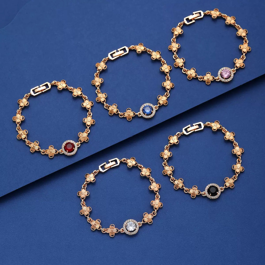 Copper Four-Leaf Clover Crystal Bracelet
