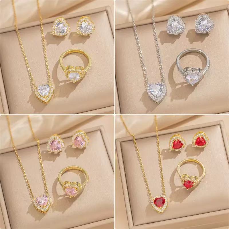 Heart Zircon Flower Jewelry Set
