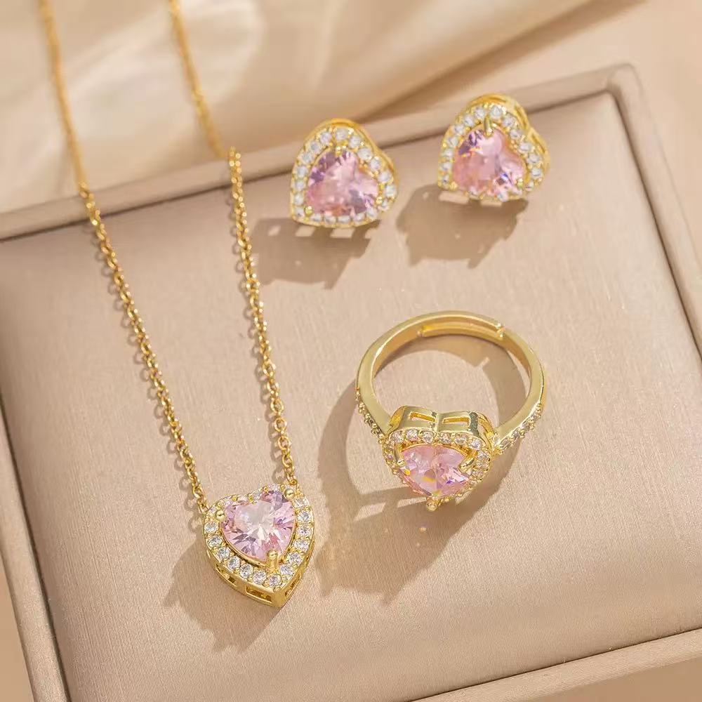 Heart Zircon Flower Jewelry Set