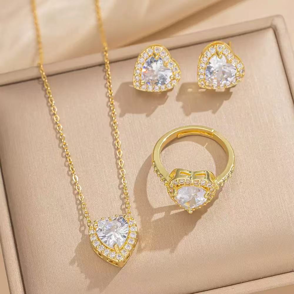 Heart Zircon Flower Jewelry Set