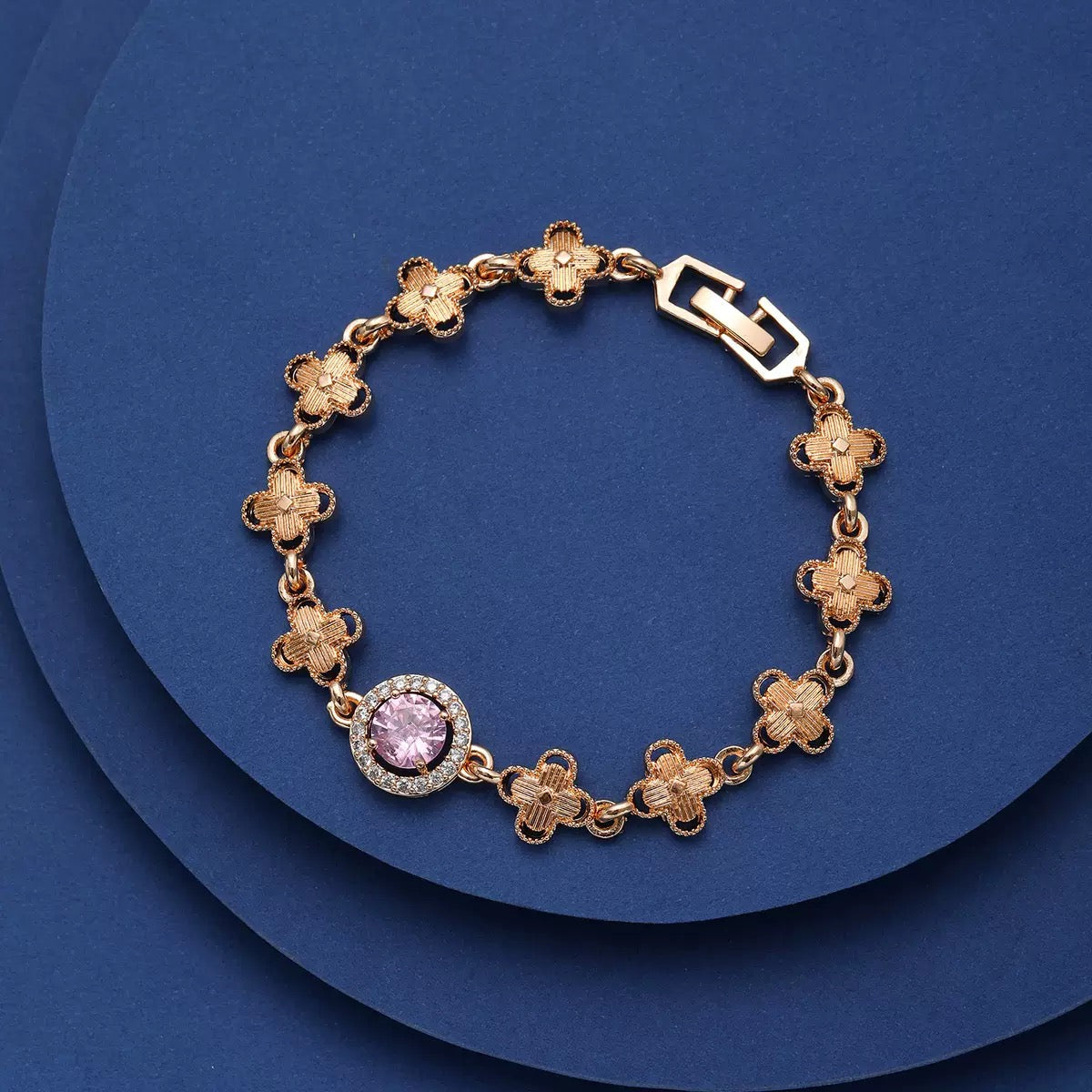 Copper Four-Leaf Clover Crystal Bracelet