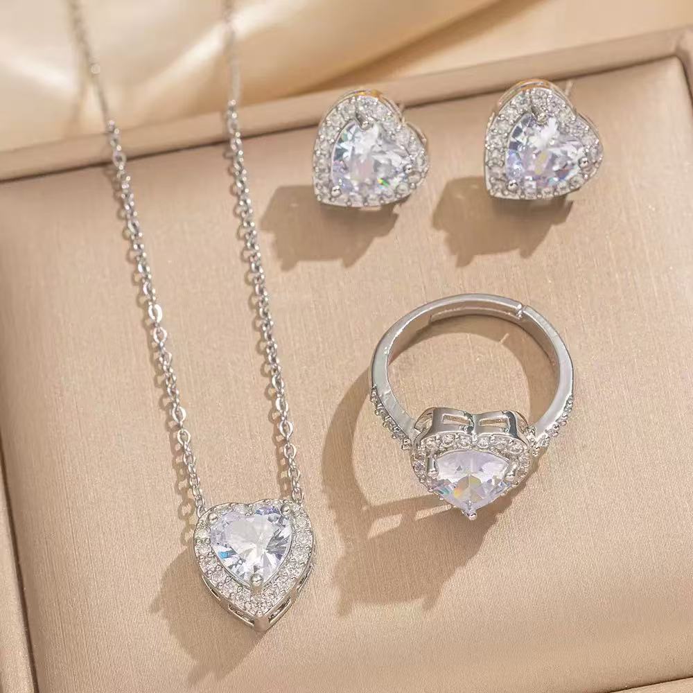 Heart Zircon Flower Jewelry Set