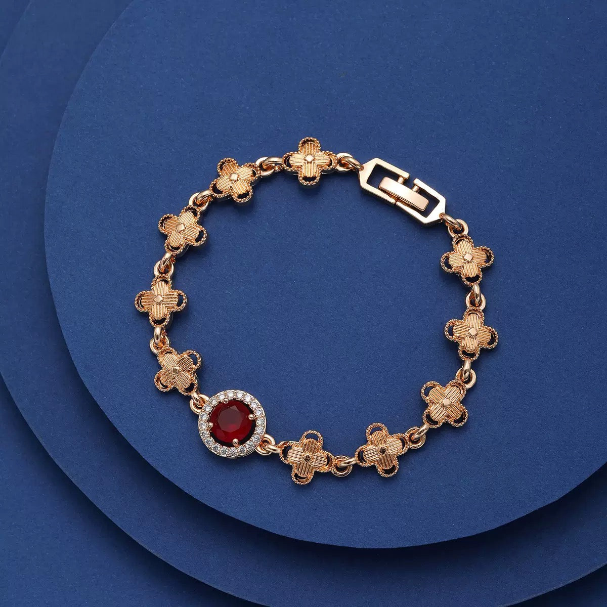 Copper Four-Leaf Clover Crystal Bracelet