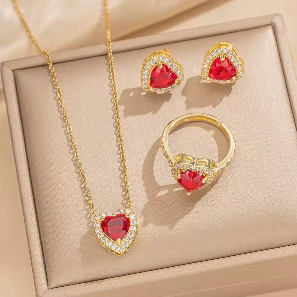 Heart Zircon Flower Jewelry Set