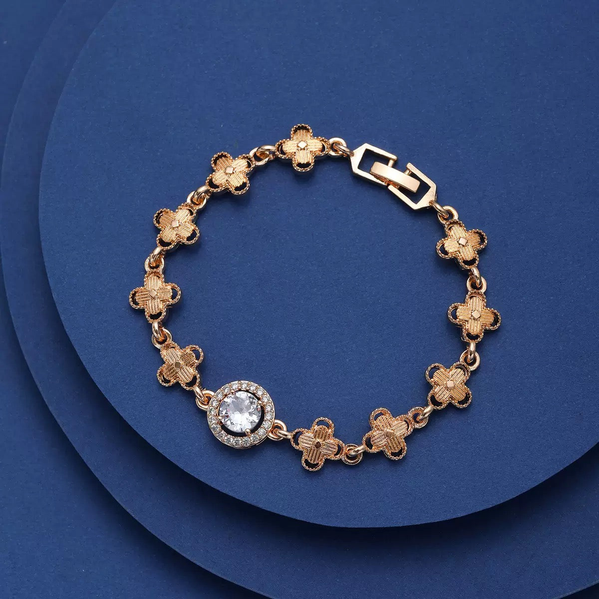 Copper Four-Leaf Clover Crystal Bracelet