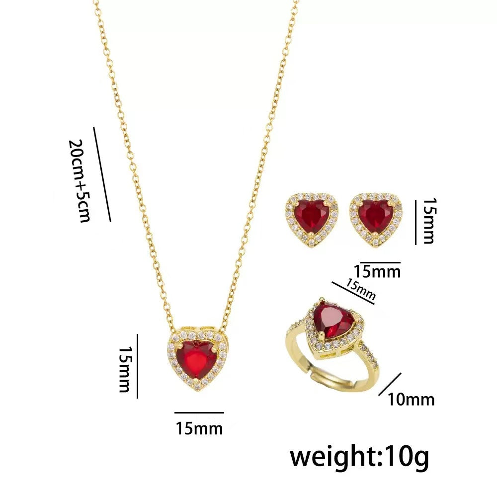Heart Zircon Flower Jewelry Set
