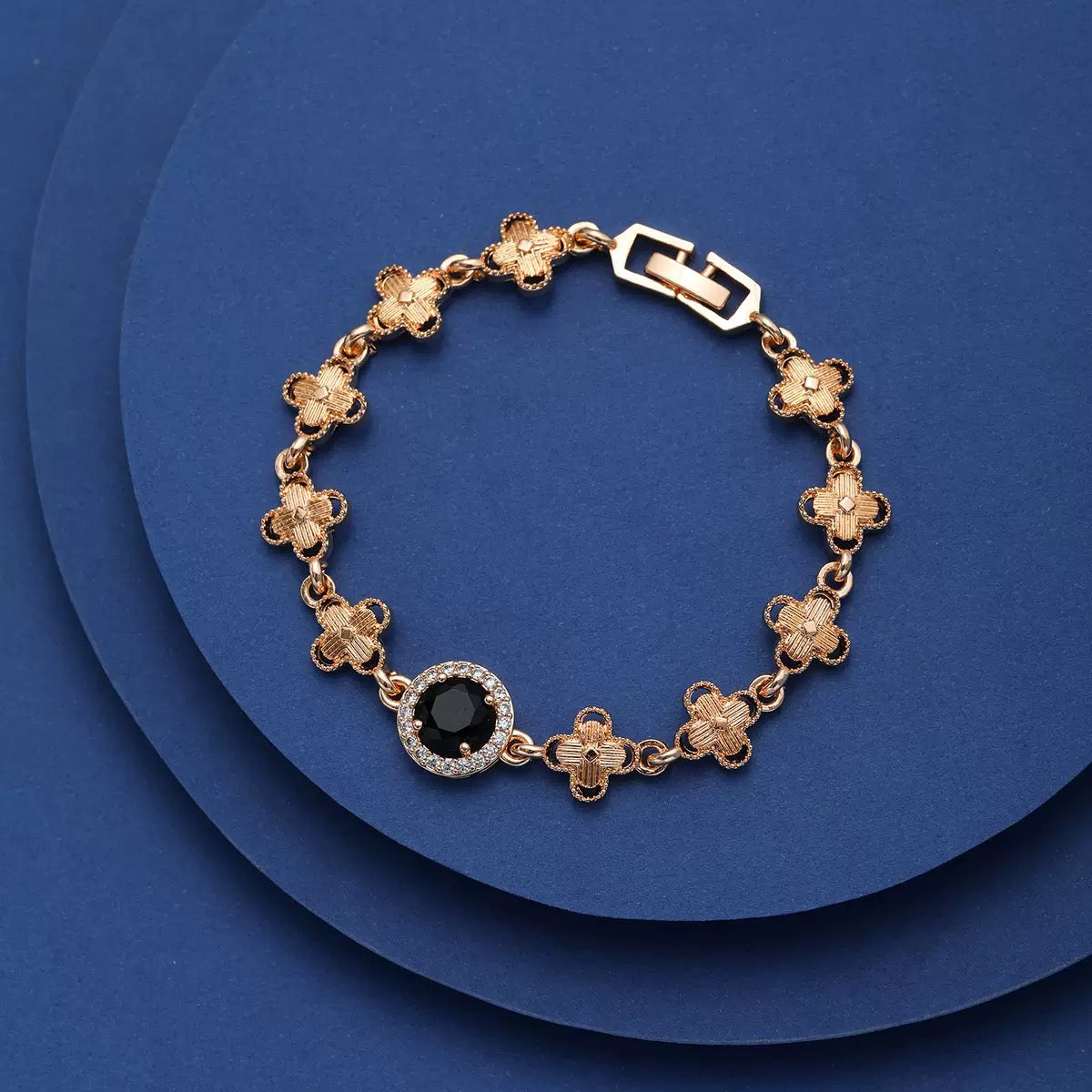 Copper Four-Leaf Clover Crystal Bracelet