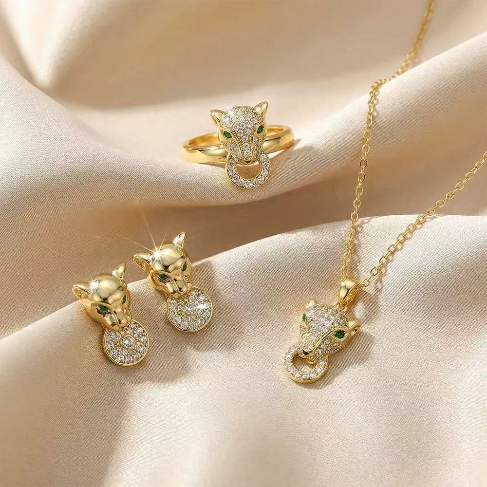 Full Diamond Leopard Jewelry Set