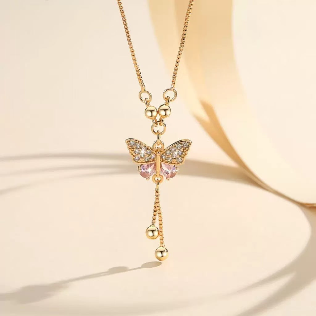 Copper Butterfly Zircon Necklace