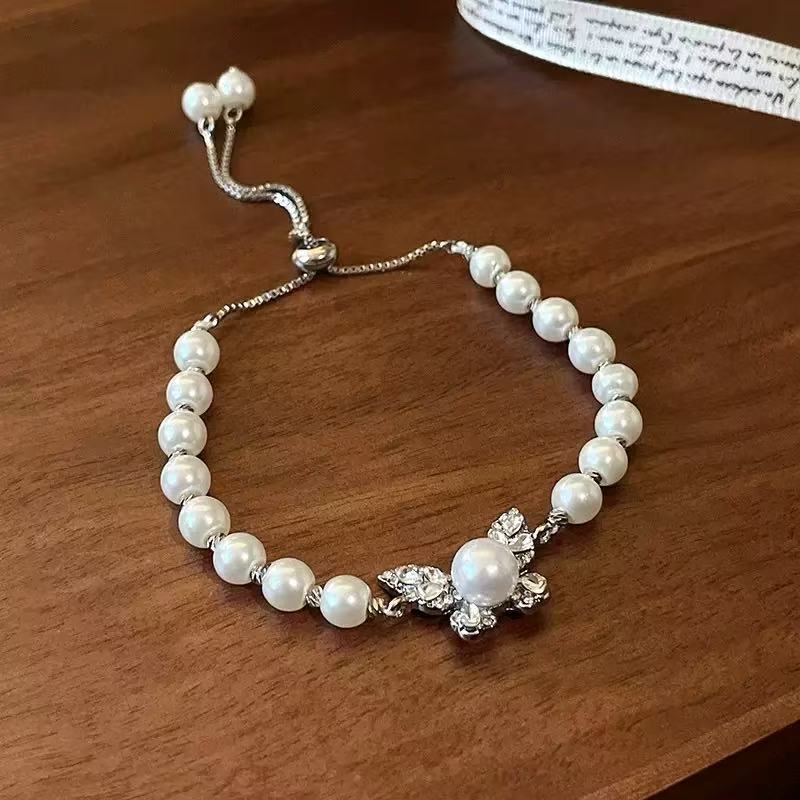 Diamond Butterfly Pearl Adjustable Bracelet