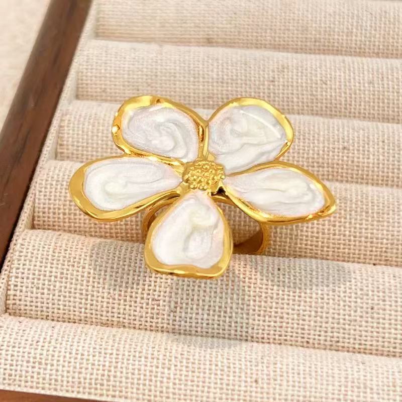 Titanium Steel Colorful Flower Open Ring