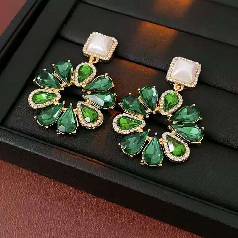 Luxury Pearl Green Crystal Flower Jewelry Set