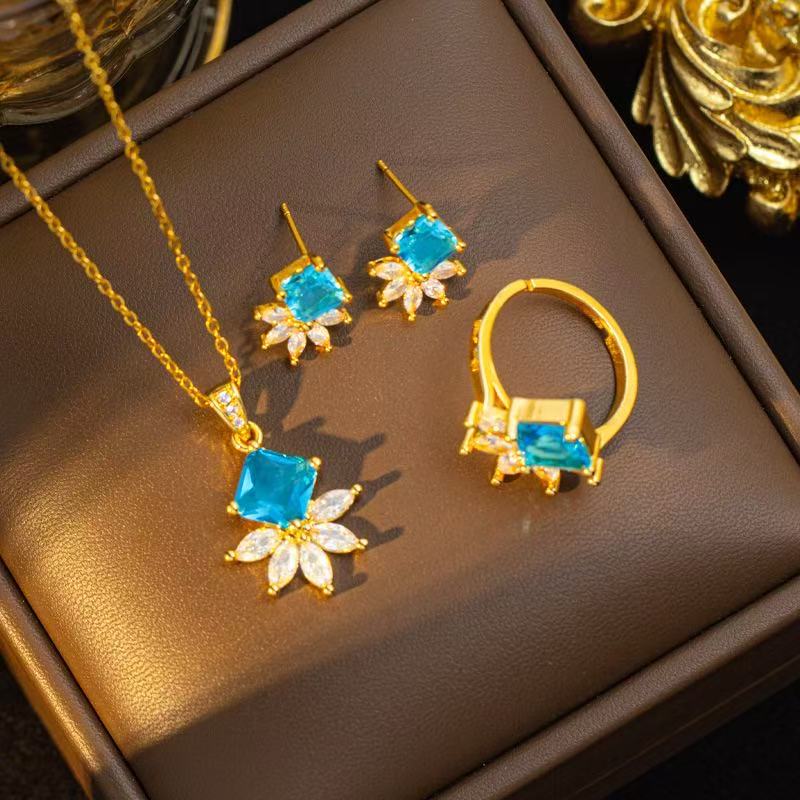 Blue Zircon Floral Jewelry Set