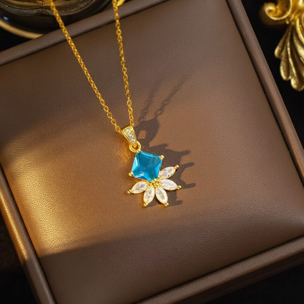 Blue Zircon Floral Jewelry Set