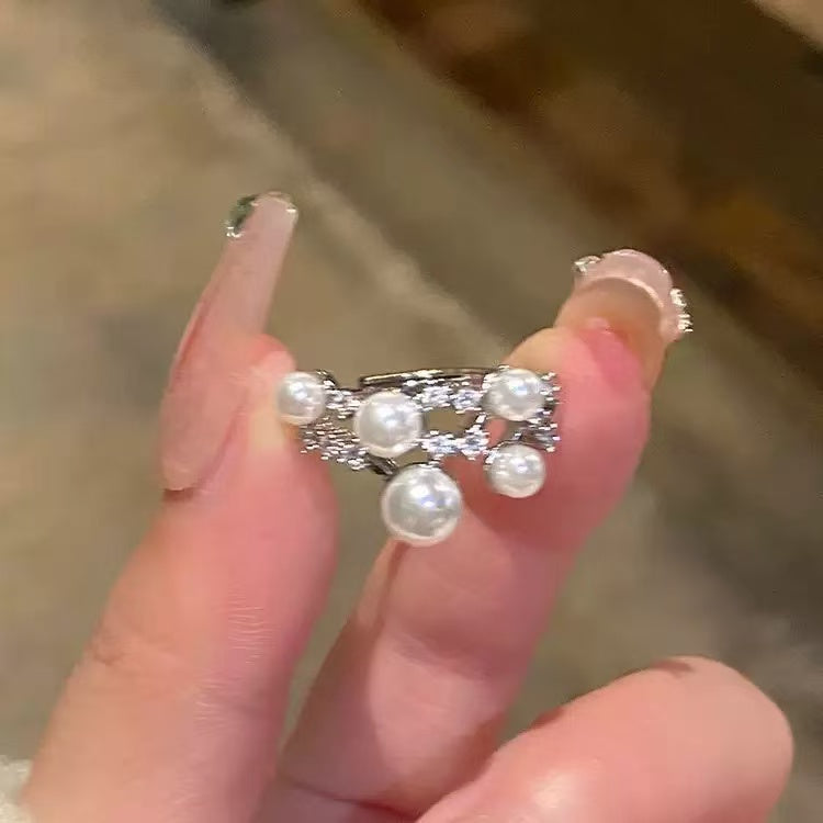 Meteor Pearl Zircon Open Ring
