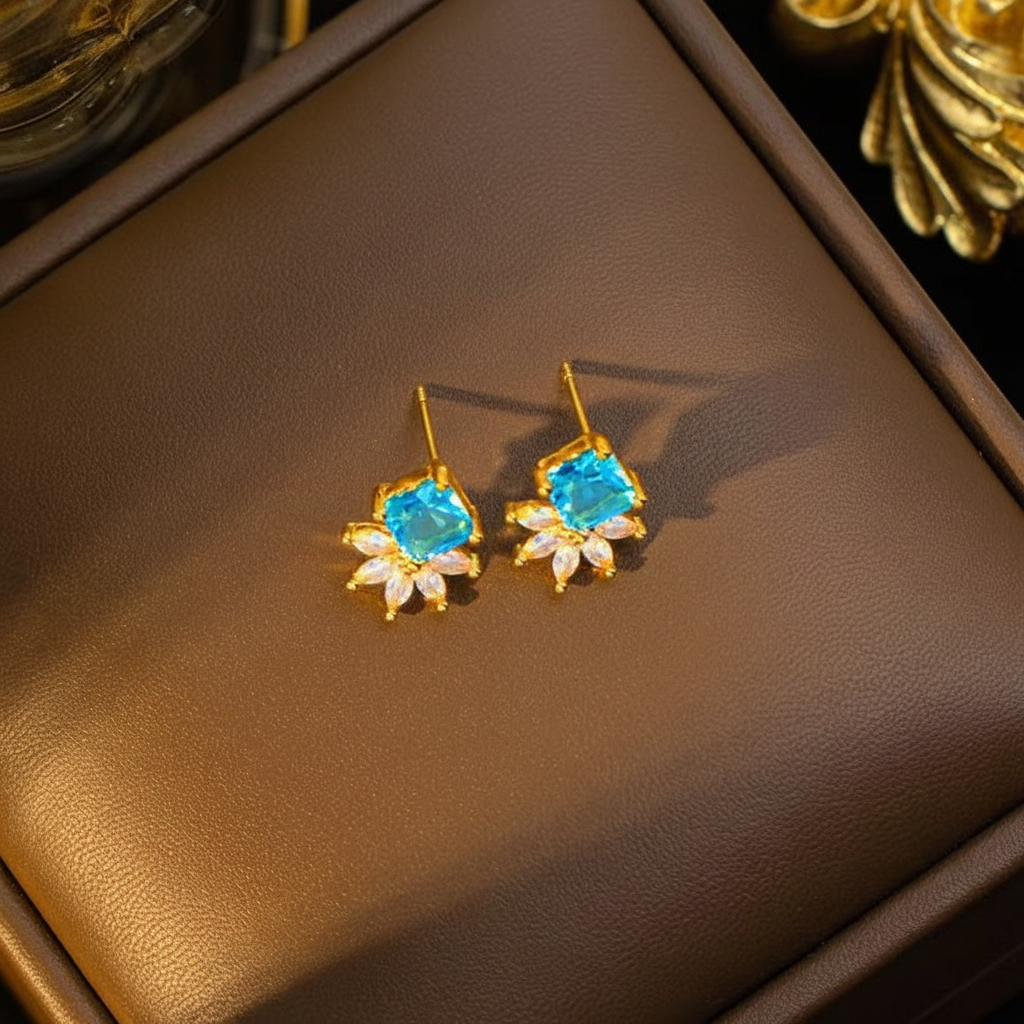Blue Zircon Floral Jewelry Set