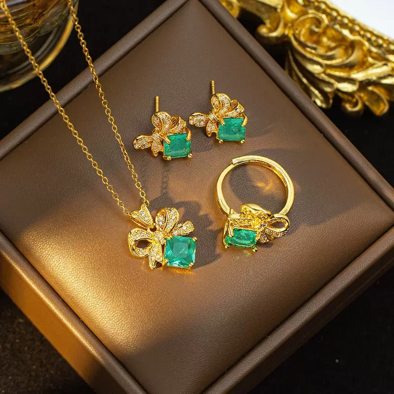 Emerald Bow Jewelry Set