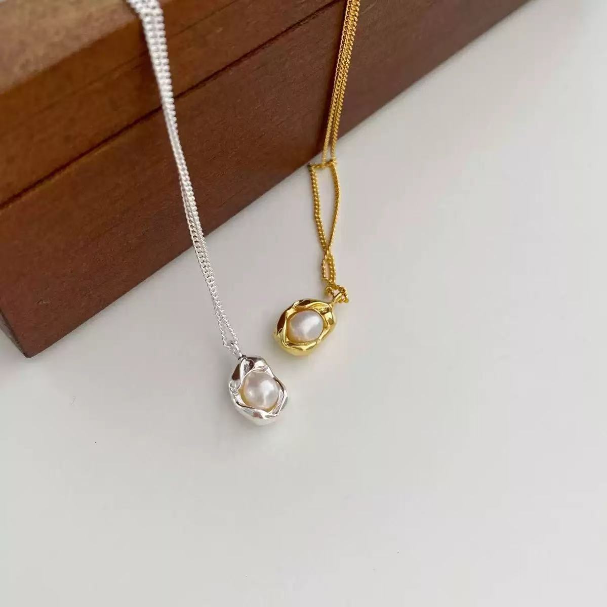 S925 Sterling Silver Pearl Geometric Necklace