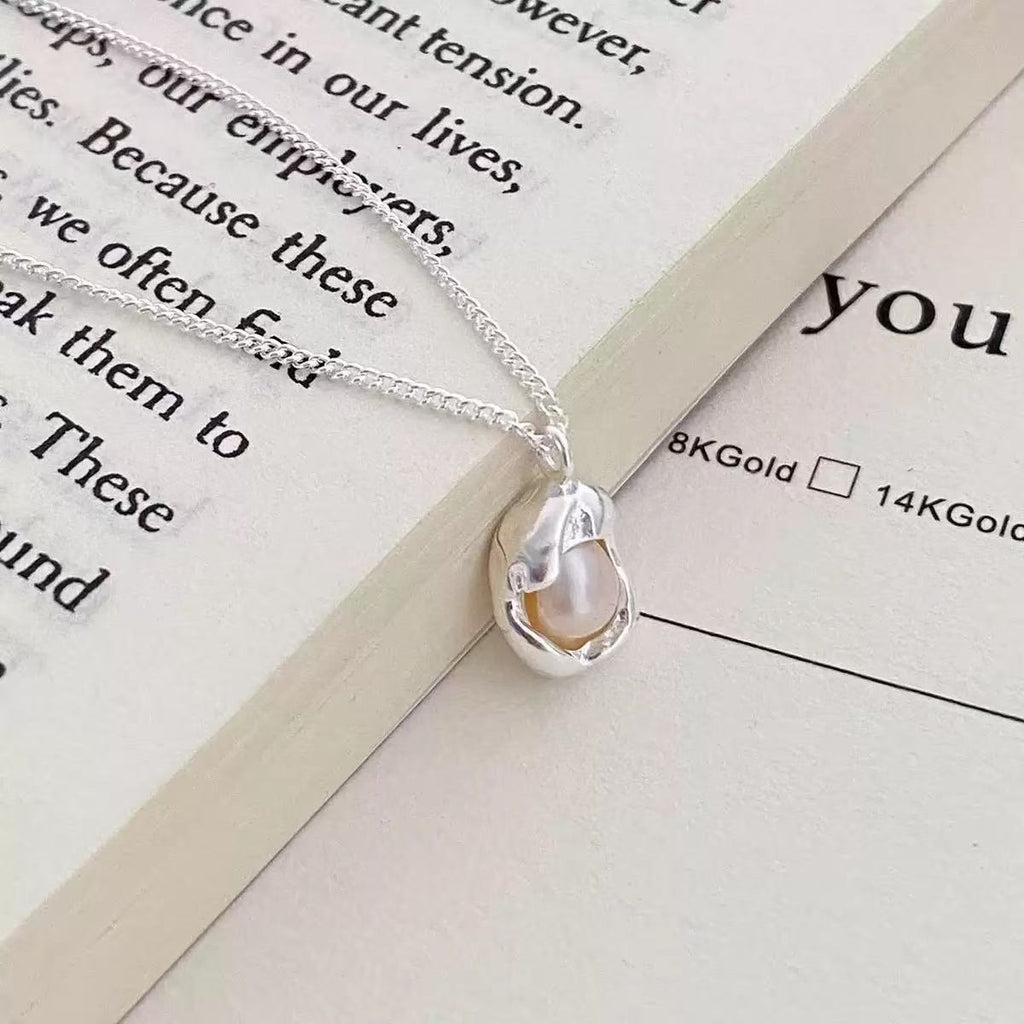S925 Sterling Silver Pearl Geometric Necklace