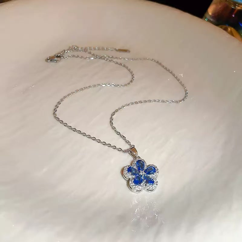 Blue Zircon Flower Jewelry Set
