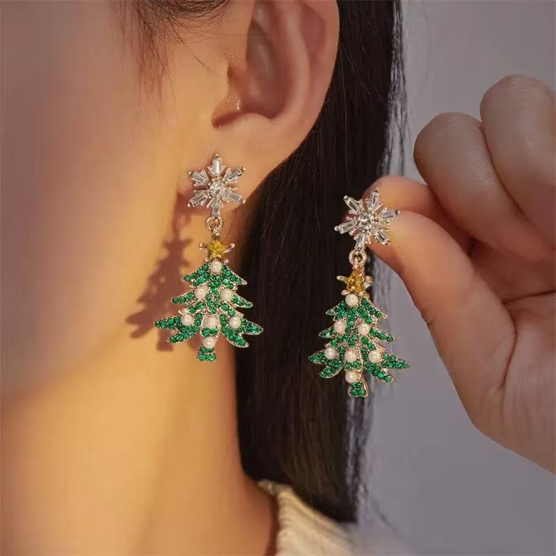 Rhinestone Christmas Tree & Bell Earrings
