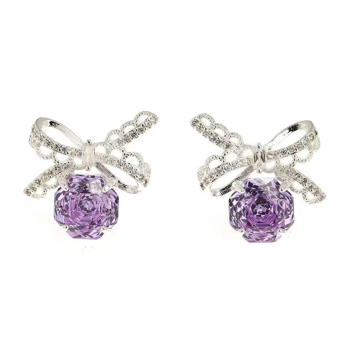 925 Silver Lace Bow Zirconia Earrings