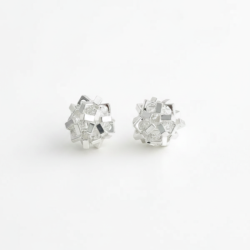 S925 3D Crushed Gold Ball Stud Earrings