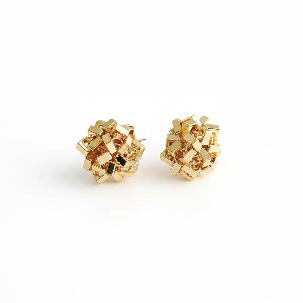 S925 3D Crushed Gold Ball Stud Earrings