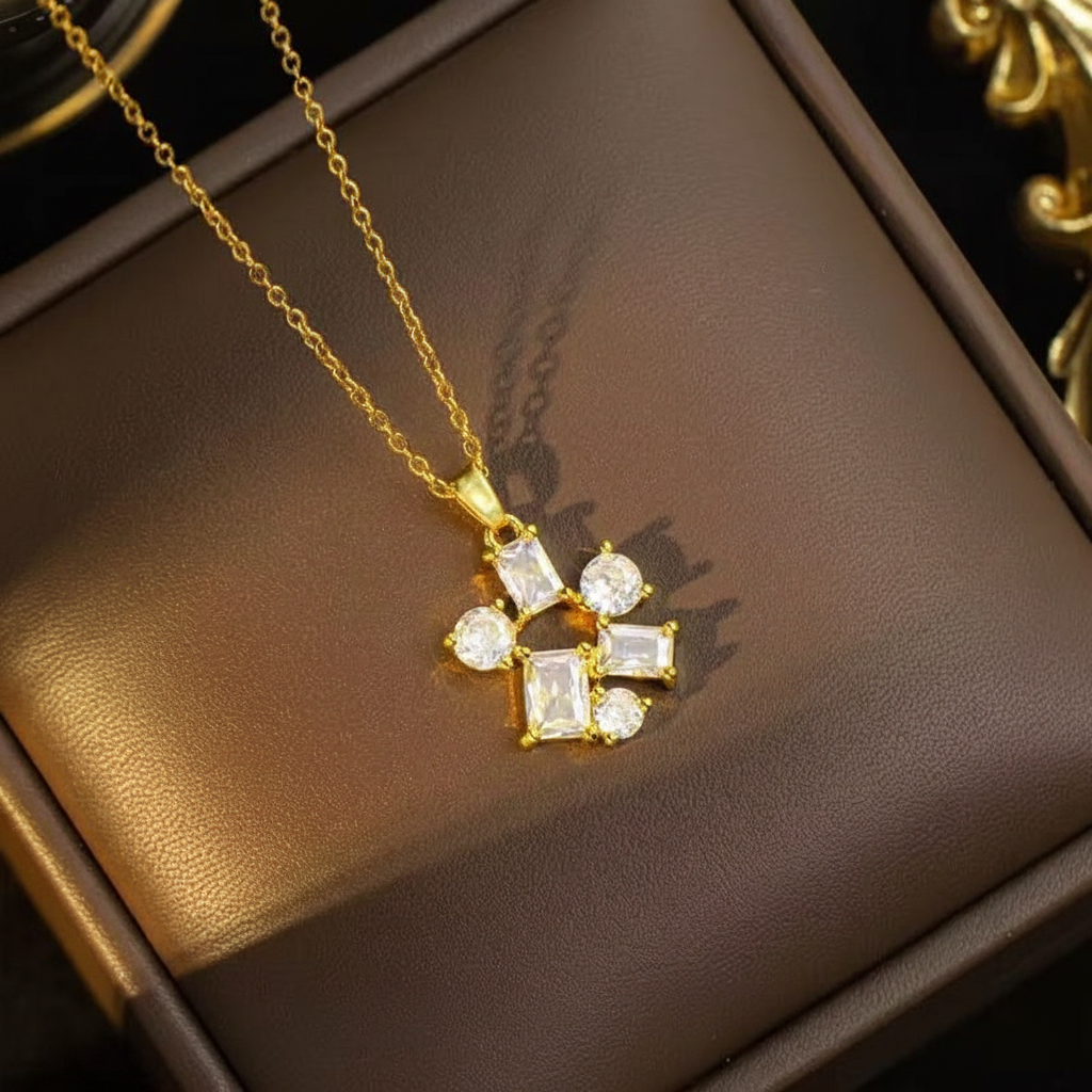 Copper Zircon Flower Jewelry Set