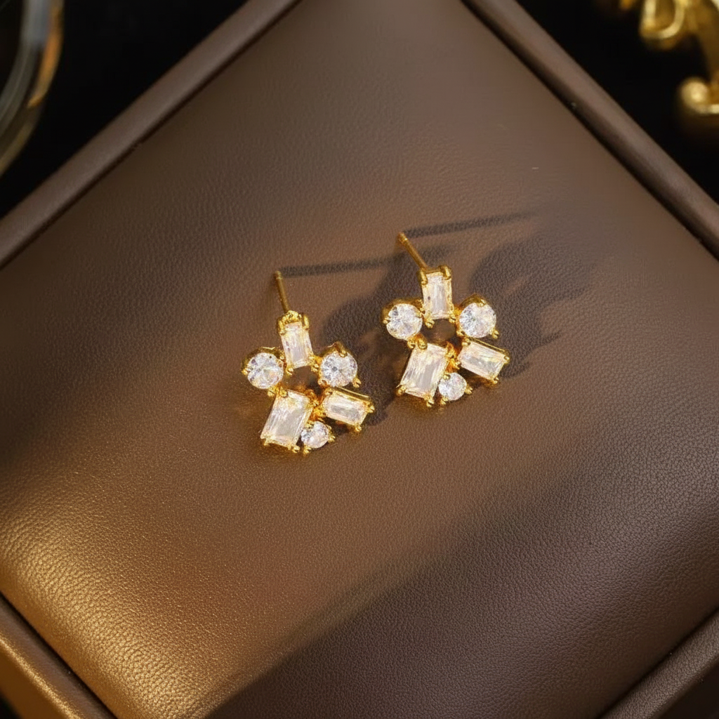Copper Zircon Flower Jewelry Set
