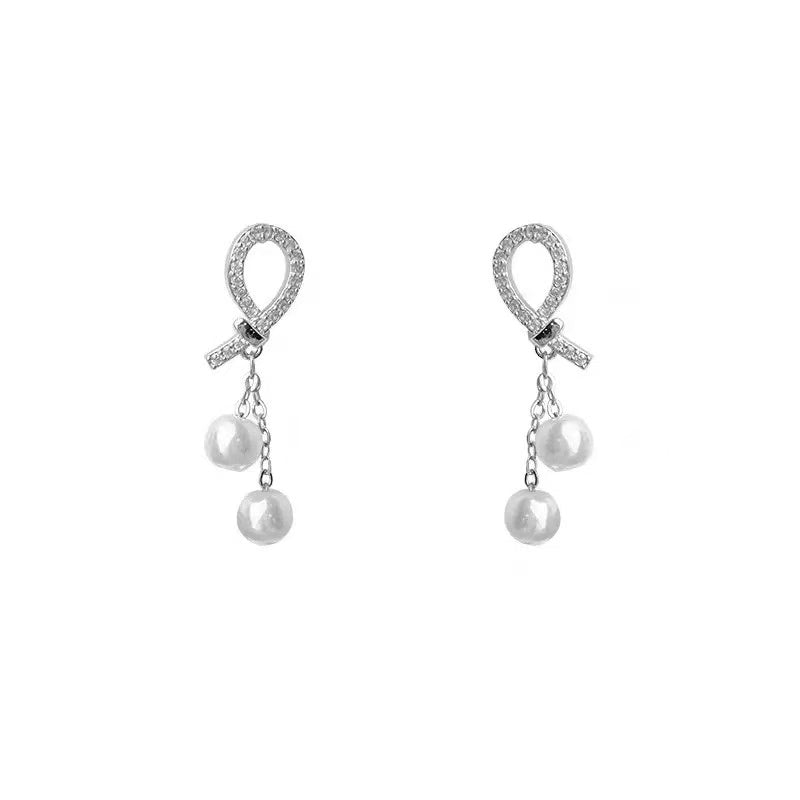 French Full Diamond Pearl Drop Earrings