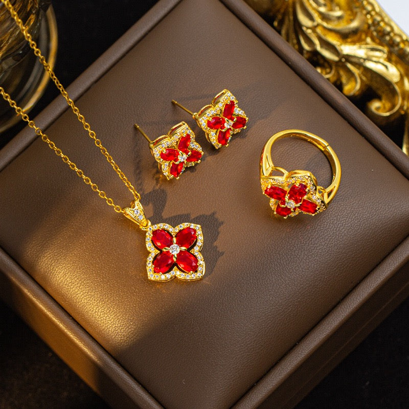 Ruby Clover Jewelry Set