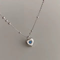 S925 Sterling Silver Heart Stripe Blue Zircon Necklace