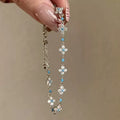 French Vintage Blue Turquoise Zircon Four-Leaf Clover Bracelet