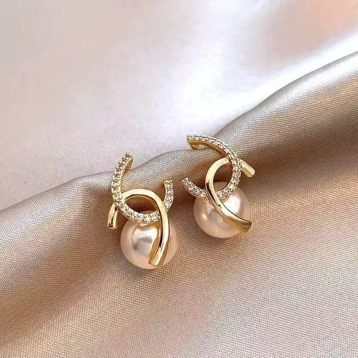 S925 Silver Double C Pearl Earrings