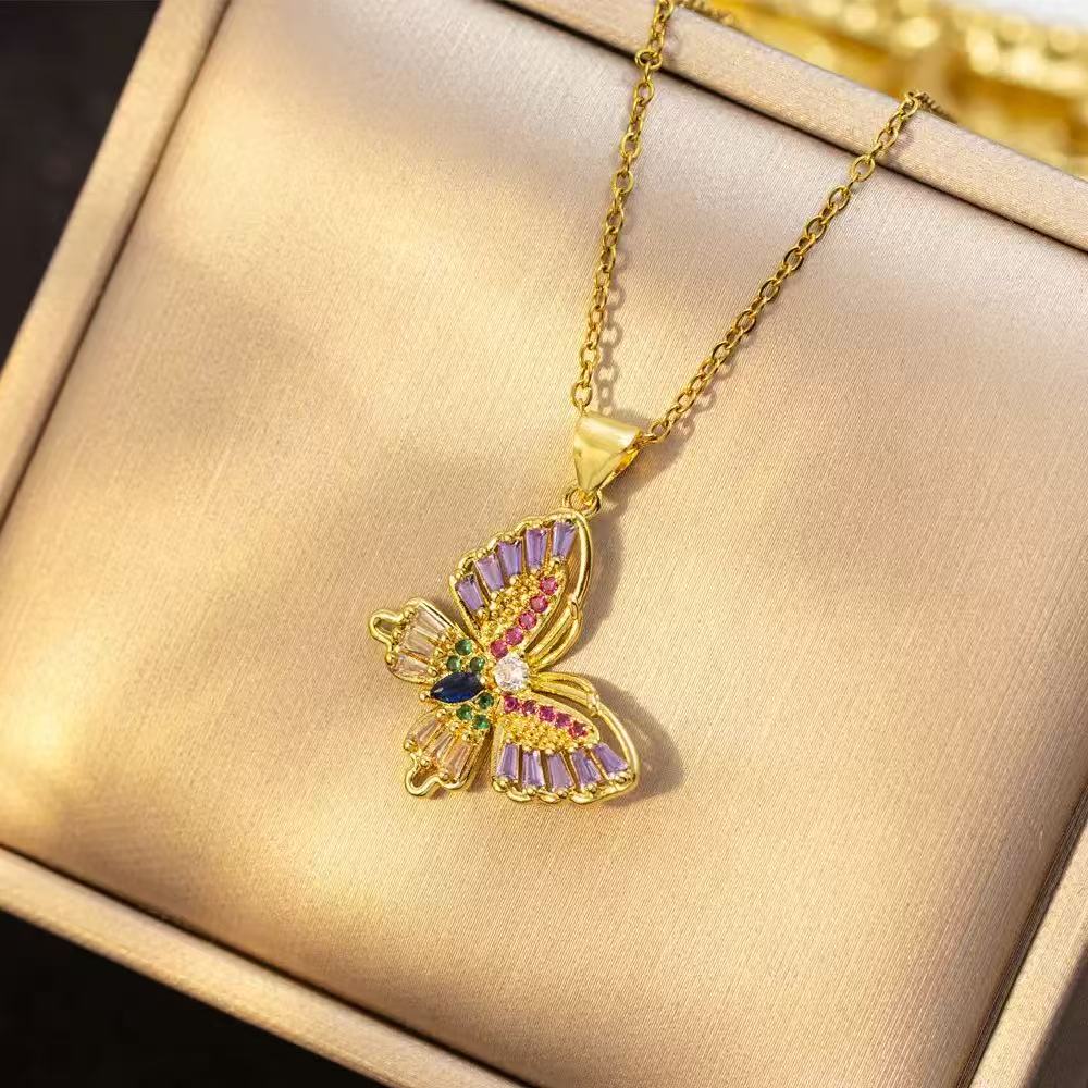 Colorful Zirconia Butterfly Necklace