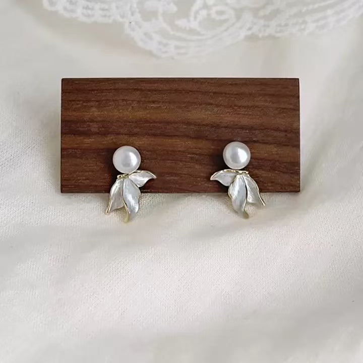 Sparkling Diamond Pearl Fishtail Earrings