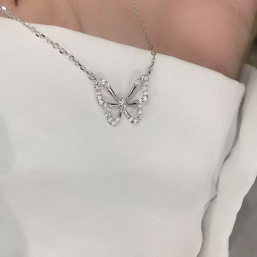 S925 Sterling Silver Butterfly Zircon Necklace