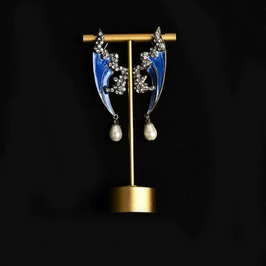 Ocean Blue Pearl & Alloy Necklace and Stud Earrings Set