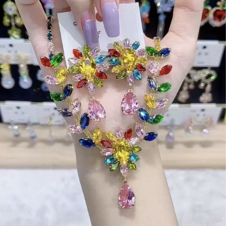 Luxury Multicolor Zircon Flower Jewelry Set