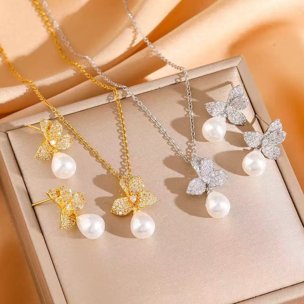 Zircon Pearl Flower Jewelry Set