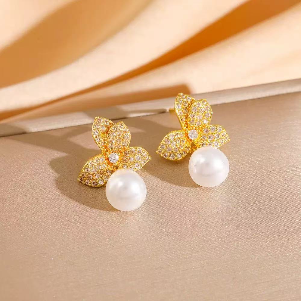 Zircon Pearl Flower Jewelry Set