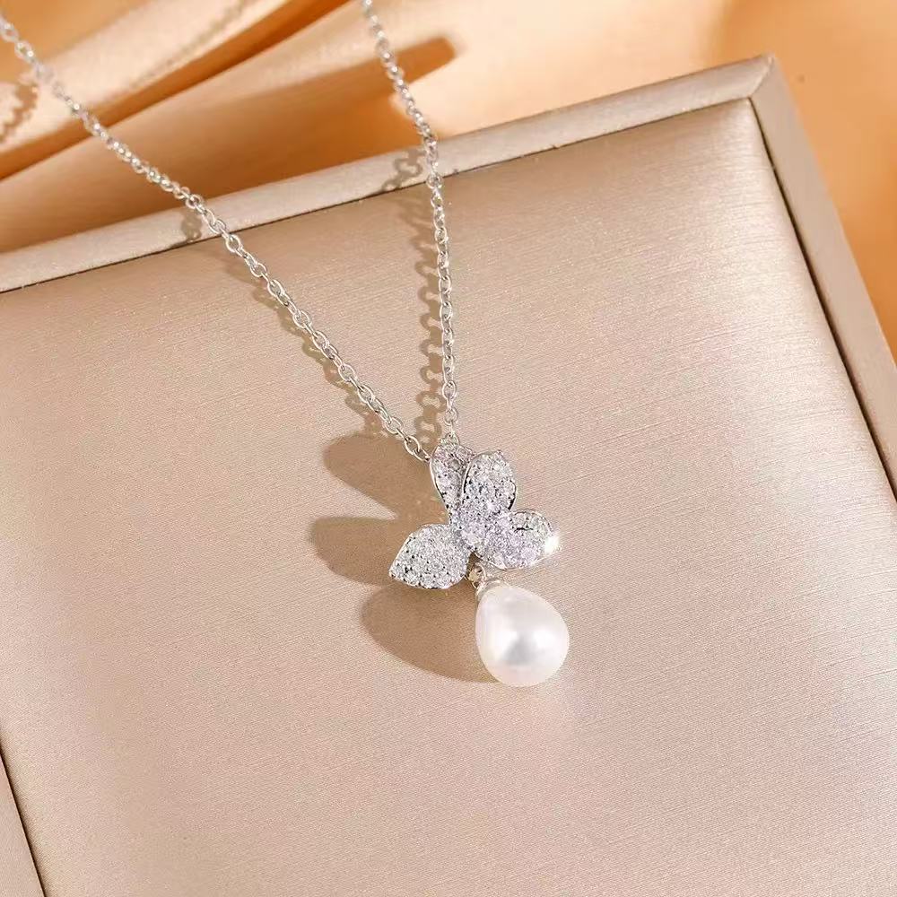 Zircon Pearl Flower Jewelry Set