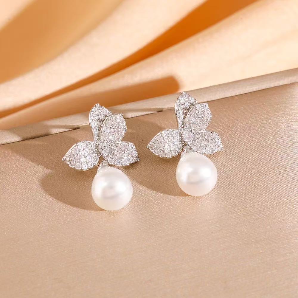 Zircon Pearl Flower Jewelry Set